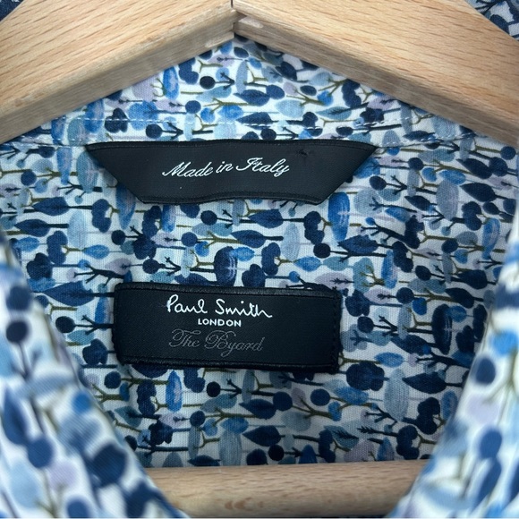 Paul Smith The Byard Shirt Size 16 Neck Long Sleeve Blue Floral Tree Pattern - Picture 4 of 8